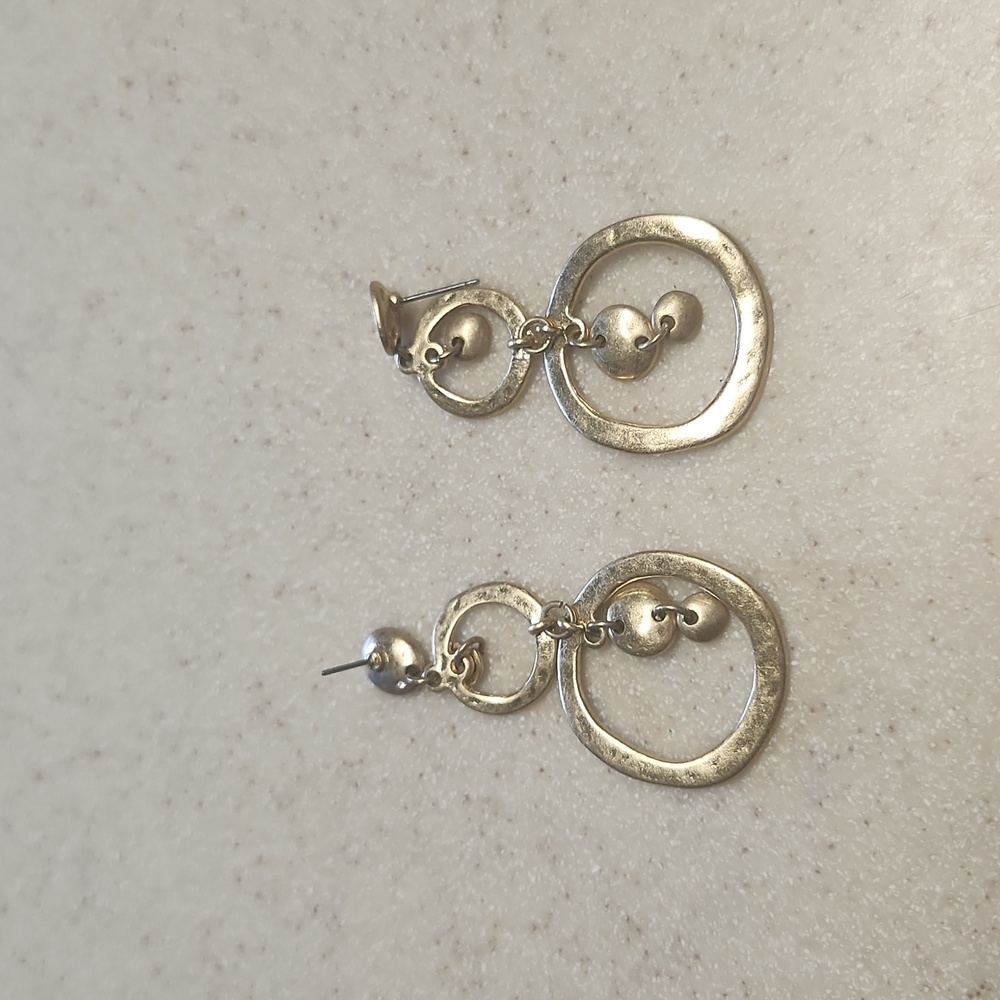 Gold Circular Drop Earrings, GUC - Picture 2 of 4